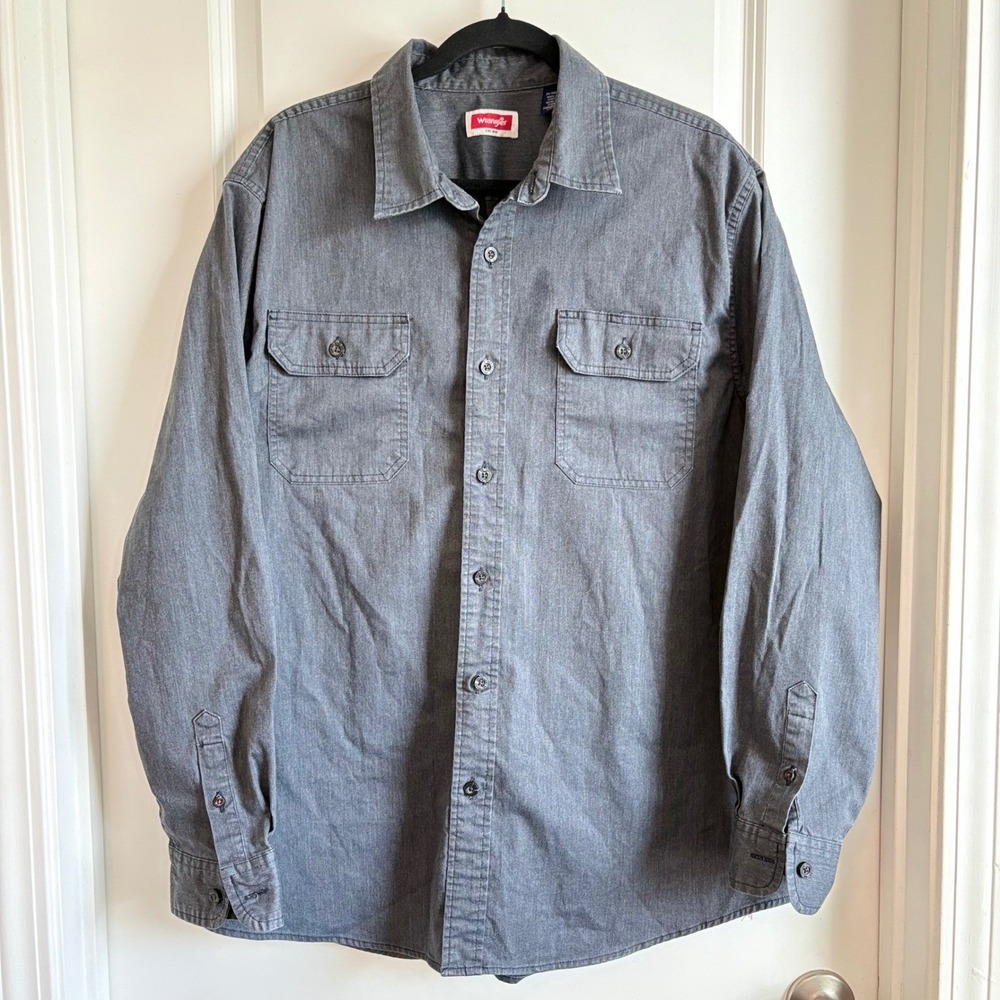 Wrangler Men's Epic Soft Denim Shirt XL Casual Button Down Dark Gray Workwear